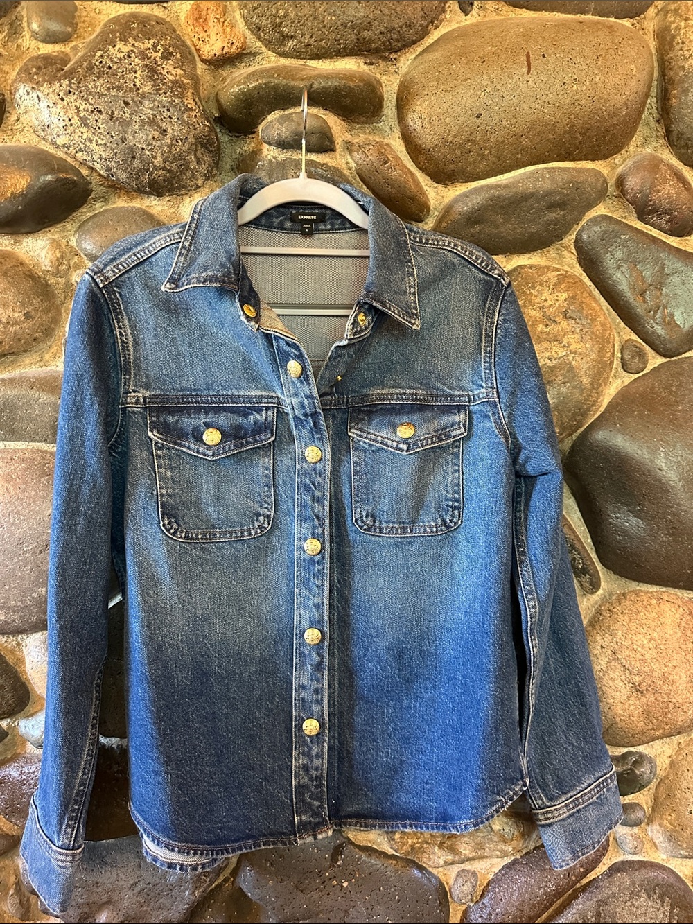 Express Blue Denim Jacket with Gold-Tone Buttons